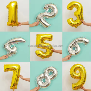 <span class=keywords><strong>Globos</strong></span> de Números de Colores para Decoración de Fiestas de Cumpleaños en Dorado y Plateado con Números del 0 al 9 sobre un Fondo Metálico, 16 Pulgadas de Diámetro - Product Image 5