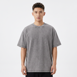 T-shirt Homme Coupe Européenne Col Décontracté Vintage Tendance Oversize Respirant Écologique Imprimé Numérique Effet Délavé - Product Image 1
