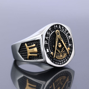 Quá Khứ Thạc Sĩ Nhẫn 18K Mạ Vàng Thép Không Gỉ Masonic Đồ Trang Sức Cho Nam Giới Freemason signet Nhẫn Với Khắc Chữ Khắc - Product Image 3
