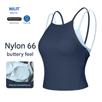 Nilit PA66 Débardeur double couche avec couleurs contrastées, coussinets de poitrine fixes, protection solaire UPF50, hauts légers et fins pour le sport