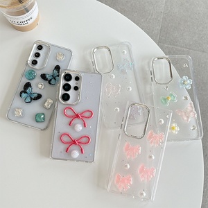 <span class=keywords><strong>Coque</strong></span> de téléphone papillon avec strass et perles pour Samsung Galaxy S25 Ultra S24, étui transparent scintillant pour A04 A15 A36 - Product Image 1