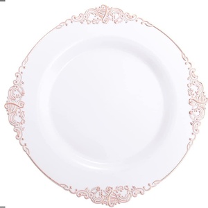 Plato Desechable BST de Plástico Transparente Azul con Relieve Dorado, Borde Plateado, para Fiestas y Bodas, Color Oro Rosa - Product Image 5