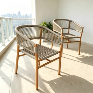 Chaise de salle à manger en aluminium imperméable Nordic Rope, chaise de bar extérieure en aluminium pour terrasse, restaurant, jardin, hôtel - Product Image 1