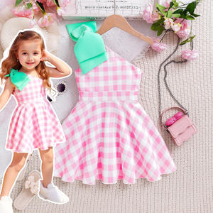 <span class=keywords><strong>Abbigliamento</strong></span> da ragazza alla moda 2025 con Design Super fiocco Plaid rosa abito da principessa con spalle scoperte abiti dolci per ragazze <span class=keywords><strong>abbigliamento</strong></span> per bambini - Product Image 1