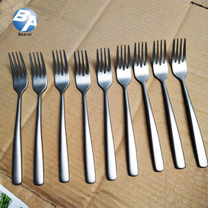 Ensemble de 8 fourchettes en acier inoxydable sablé, style occidental, pour la restauration et les cafés - Product Image 1