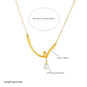V-Shaped Pearl Pendant Gold Plated Chain Necklace Geometric Design Everyday Wear - Product Image 4