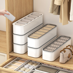 Socks <b>Storage</b> <b>Box</b> Rectangular <b>Stackable</b> With Lid And Compartments For Wardrobe Underwear Organizer - Product Image 1