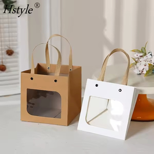 Borsa di carta Kraft quadrata Hstyle in PVC trasparente finestra con manico biscotti di cottura sacchetto di compleanno festa di Natale decorazione festa di nozze - Product Image 6