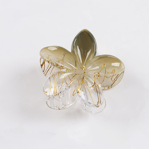 Pince à cheveux rétro 8,5 cm motif fleur d'œuf dégradé, pince requin dorée en plastique motif fleur de Bauhinia, accessoires capillaires quotidiens pour femmes - Product Image 6