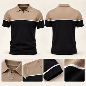 Polos sin Botones para Hombre, Cuello Johnny, Tejido de Punto, Bloques de Color, Manga Corta, Estilo Retro Casual, Fabricante de Ropa Personalizada - Product Image 2