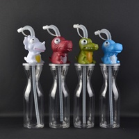 Gobelet à paille en PET de 500 ml avec isolation thermique, motif animaux de dessin animé, pour enfants, idéal pour les aquariums, les zones panoramiques, les parcs d'attractions et les festivals
