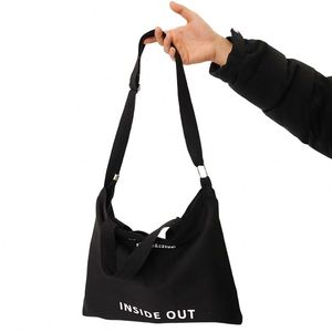 Sac fourre-tout en toile de coton noir avec bandoulière amovible et impression de slogan pour femme, idéal pour le quotidien et le shopping décontracté - Product Image 5