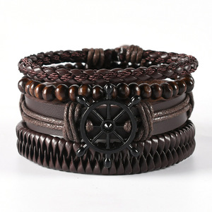 Bracelet en cuir tressé fait main avec pierres naturelles, style rétro, ensemble <span class=keywords><strong>de</strong></span> 4 accessoires en forme <span class=keywords><strong>de</strong></span> 8, best-seller transfrontalier - Product Image 5