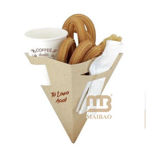 Diseño personalizado Kraft para llevar Churros caja con taza de inmersión divisor postre pequeño para llevar embalaje patatas fritas soporte cono - Product Image 5
