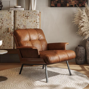 Sillón Reclinable de Cuero Genuino Estilo Italiano, Silla de Salón con Estructura de Madera Maciza, Diseño Vintage - Product Image 1