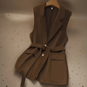 Chaleco sin mangas con cuello de traje y lazo suelto para mujer, a la moda - Product Image 6