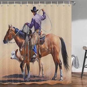 Cortina de ducha estilo Cowboy occidental, accesorios de baño Estilo Vintage <span class=keywords><strong>primitivo</strong></span> americano - Product Image 1