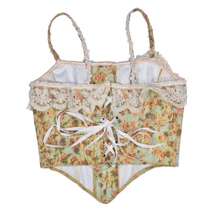 Casual Floral <b>Lace</b> Spaghetti Strap <b>Corset</b> Top, Adjustable <b>Lace</b>-<b>up</b> Back Waist Cincher Girdle for Women - Product Image 2