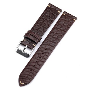Bracelet de <span class=keywords><strong>montre</strong></span> en cuir de crocodile ultra-fin fait à la main, 18-22MM, <span class=keywords><strong>boucle</strong></span> à <span class=keywords><strong>ardillon</strong></span> marron, chaîne de <span class=keywords><strong>montre</strong></span> Vintage en cuir véritable pour hommes - Product Image 5