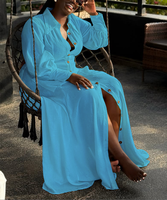 Robe chemise longue décontractée unie à revers et manches longues pour femme, grande taille, simple boutonnage, haute qualité, collection 2026