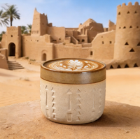 Tasse à café en céramique rustique avec anse, motif architectural arabe en relief, style vintage, pour latte et expresso