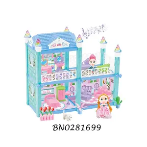 93PCS DIY娃娃屋家具轻音乐电动别墅塑料玩具女童儿童娃娃屋玩具