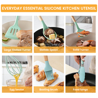 12 ustensiles en silicone écologiques résistants à la chaleur avec manches en bois, ensembles d'ustensiles de cuisine en silicone