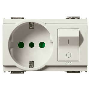 Prise 2P+T 16A avec interrupteur C16 blanche pour installation murale - Product Image 1