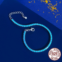 Bracelet tennis ajustable en argent sterling 925 avec fermoir mousqueton et pierre turquoise bleue de 2,5 mm pour accessoires de mariage féminins