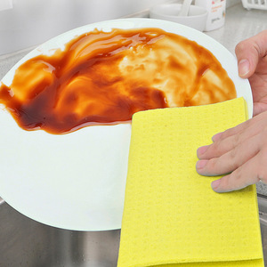 Wood Pulp Dishcloth Rectangle Yellow Oil Resistant Kitchen Cleaning Towel For Pots And <b>Pans</b> - Product Image 1