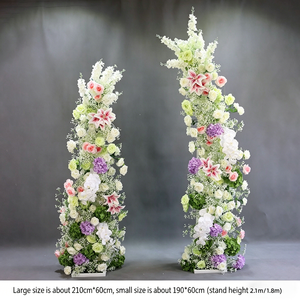Décor de mariage fait main de style moderne, toile de fond en forme de trompette, arrangement de fleurs artificielles en soie filée, thème vert - Product Image 4