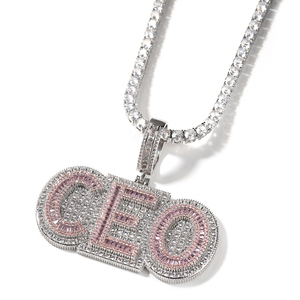 Personalizado latón Rosa CZ pavimentado chapado en oro blanco nombre collar veces nueva fuente romana letra collar <span class=keywords><strong>Bijoux</strong></span> colgante personalizado - Product Image 4