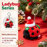 Porte-clés rétro en peluche en forme de coccinelle de Noël, porte-clés en peluche en forme d'insecte pour les fêtes