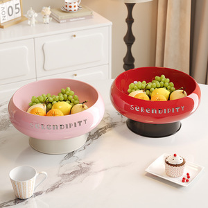 Seren Dipity Fruit Bowl Round Plastic Draining Snack Display For Living Room Coffee Table Home Use Cherry Blossom Pink Retro Red - Product Image 2