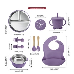 Ensemble de repas moderne pour bébé en acier inoxydable 304, bol à ventouse en silicone, cuillère, fourchette, vaisselle imperméable pour enfants - Product Image 5