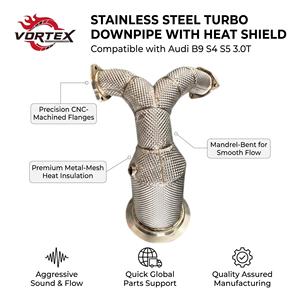 Tuyau de descente en acier inoxydable thermique enveloppé Vortex avec bouclier thermique pour Audi B9 S4 S5 3.0T 2017-2024 – Modèle de tuyau avant à haut débit - Product Image 1