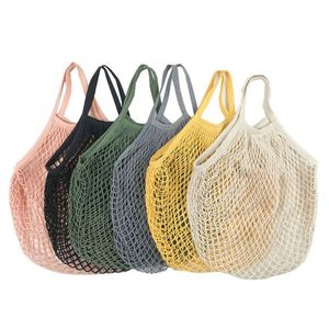 Bolsa de malla de algodón reutilizable para frutas, verduras y productos de supermercado, con asa larga, muy vendida. - Product Image 2