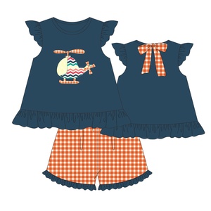 Boyis ชุดเสื้อผ้าแขนสั้นสำหรับเด็กผู้หญิงเสื้อผ้าบูติกปักลายเฮลิคอปเตอร์ - Product Image 3