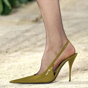 รองเท้าส้นสูงแบบสวมเปิดส้นสำหรับผู้หญิง ดีไซน์หัวแหลม แต่งสายรัดด้านหลัง สีสันหลากหลาย วัสดุหนังแก้ว - Product Image 1