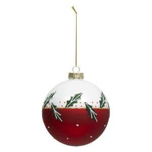 Boule de Noël en verre avec décoration houx rouge/blanc, diamètre 10CM - Product Image 1