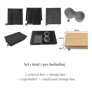 Juego de caja de reposabrazos para Tesla Model 3/Y 2021-2023 Juego de caja de almacenamiento Portavasos Juego de consola central