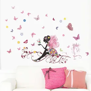 New Butterfly Flower Fairy Wallpaper Branch Wall Decal Bedroom Background Sofa Wall Decoration Wall Stickers