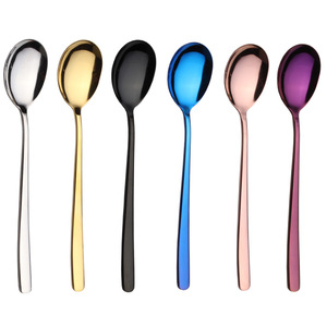 Sendok kopi teh Stainless Steel, gagang panjang Set sendok kopi perak emas mawar untuk pesta kecil Korea logam makanan penutup sendok dapur ide hadiah - Product Image 2