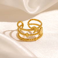 Cincin Baja Tahan Karat Tiga Lapis Motif Bulan dan Bintang Gaya Eropa dan Amerika, Cincin Baja Titanium Sederhana yang Personal dan Serbaguna