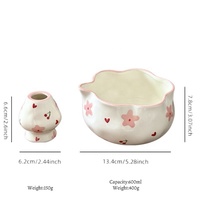 Bol à matcha en céramique peint à la main, bord ondulé, avec support pour fouet, fait à la main, mignon, ensemble cadeau