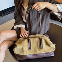 Sac Bowling Zippé en Daim Mat Style Old Money Color-Block Minimaliste 2026 Nouvelle Collection Grande Capacité Esthétique Décontractée Porté Épaule
