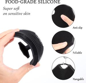 <b>Bath</b> Exfoliating Back Wash Massage Dry Square Shape Black/Grey Silicone Body <b>Scrubber</b> with Storage Hook for Shower Massager - Product Image 3