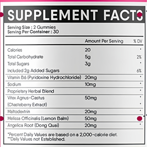 Gummies à la fraise, OEM, véganes, pour femmes adultes, anti-SPM, antioxydantes, vitamine B6, équilibre, complément alimentaire, bien-être féminin - Product Image 3