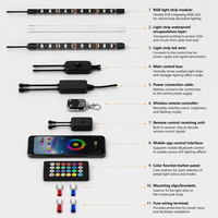 Kit d'éclairage LED RGB pour dessous de caisse, 4 pièces, avec application/télécommande RF à 24 boutons, 84 LED, étanche IP68, 29 modes, pour voiture 12V
