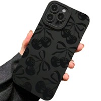 Nouvelle Coque de Téléphone 2025 à Écran Complet avec Nœud en Ruban Cerise Noire pour iPhone 17 16 15 14 Pro Max – Housse Artistique Minimaliste Mate à Pores Fins